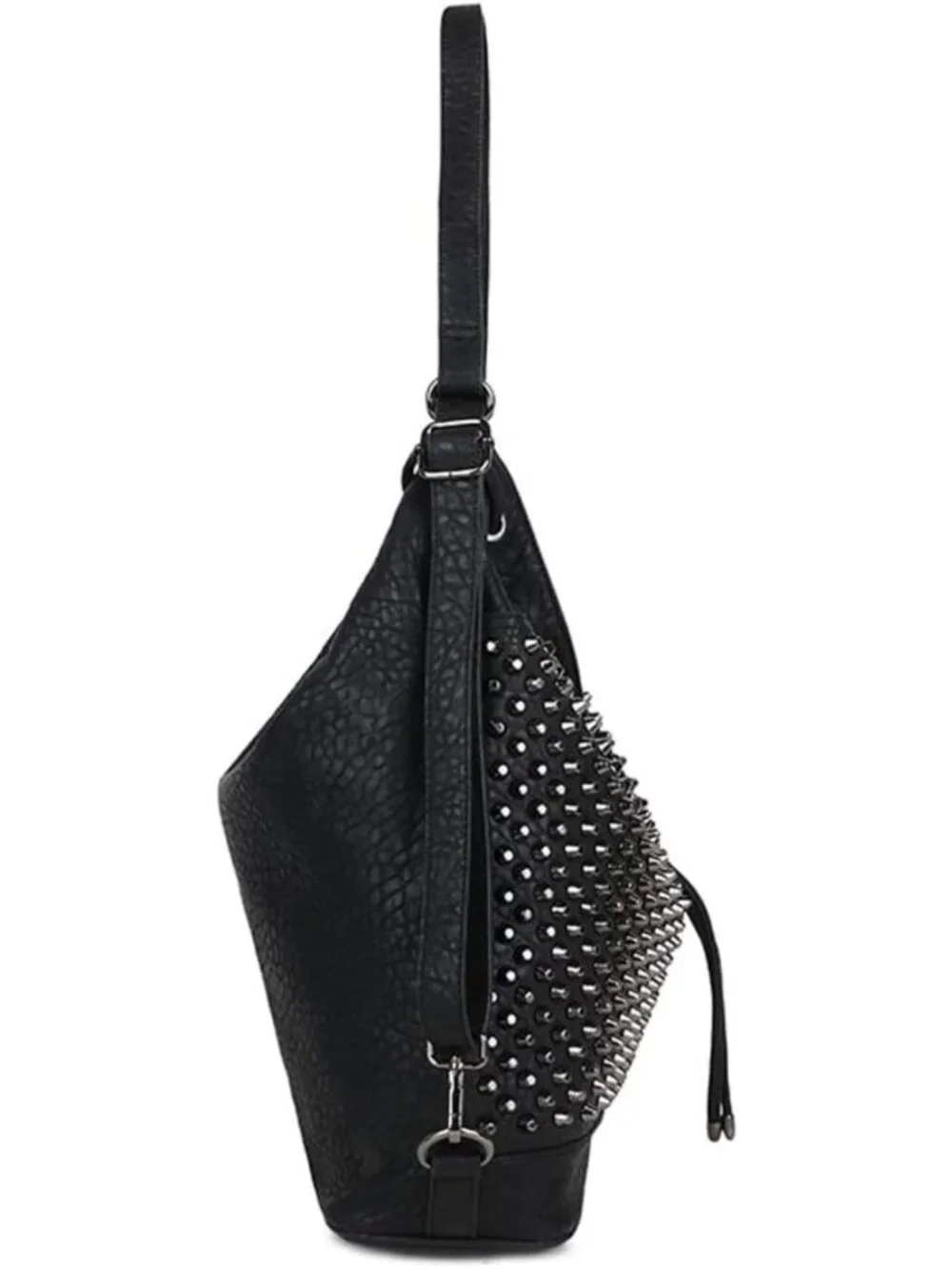 Oversized Studded Bucket Bag for Women - Vegan Leather, 3-Way Backpack, Punk